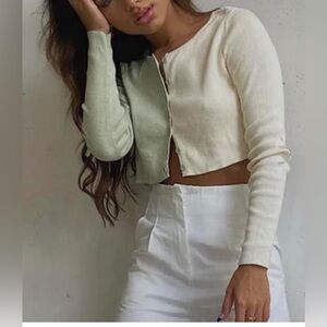 Green and Cream Cropped Ribbed Princess
Polly Cardigan 4